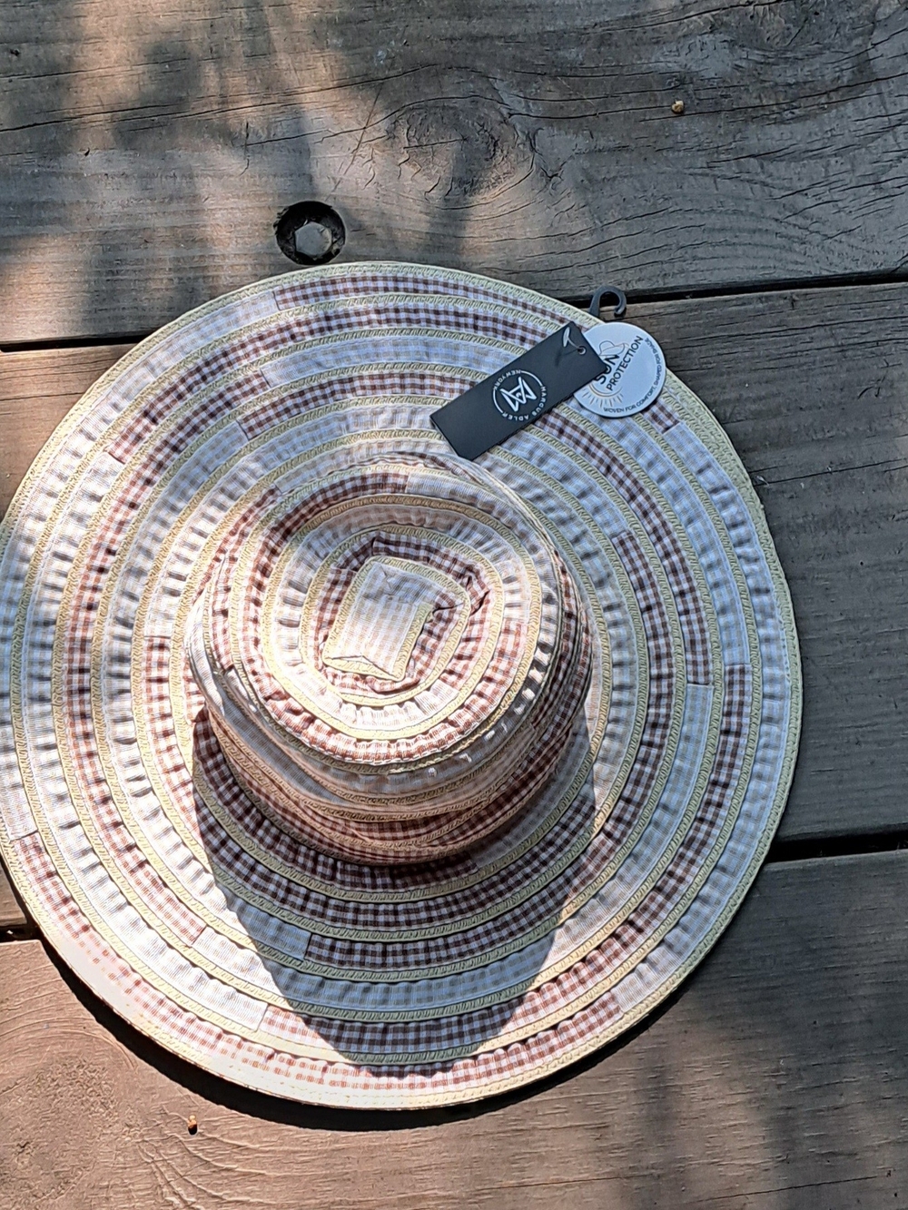 Wide Brim Straw Sun Hat - Neutral Stripe